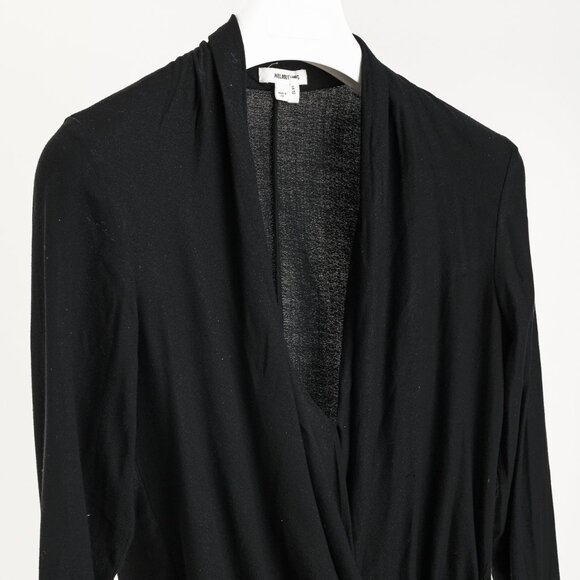 Helmut Lang Black Fold Over Draped Viscose-Blend Top - Picture 4 of 10